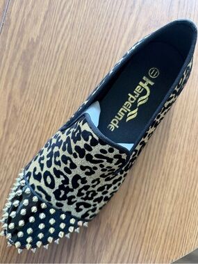 Gold Leopard Studded Slip-On Loafer